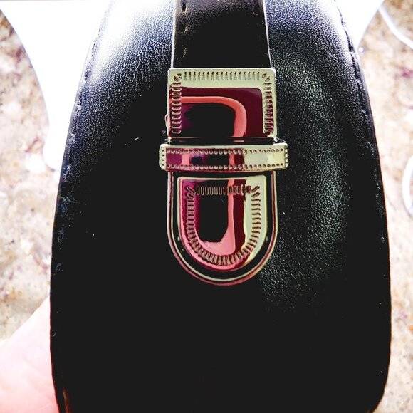 Black Austrian Crystal &Black Faux Leather Tote Bag with adjustable Handle Drop - Picture 5 of 6